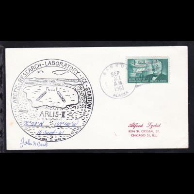USA Maschinenstempel Barrow Alaska SEP 21 1961 + Cachet ARLIS-II auf Brief