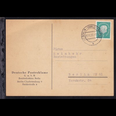 Heuss-Medaillon 7 Pfg. auf Postkarte der Deutschen Postreklame GmbH ab Berlin-