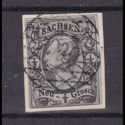 König Johann I ½ Ngr. auf Briefstück mit Nummernstempel 166 (= Schirgiswalde)