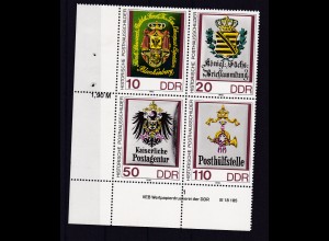 Historische Posthausschilder Eckrandviererblock mit Druckvermerk **