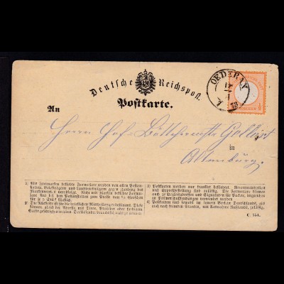 Adler mit kleinem Schild ½ Gr. auf Postkarte (Formular C. 154.) mit K2 
