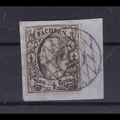 König Johann I. ½1 Ngr. auf Briefstück mit Nummernstempel 68 (= Königsbrück)