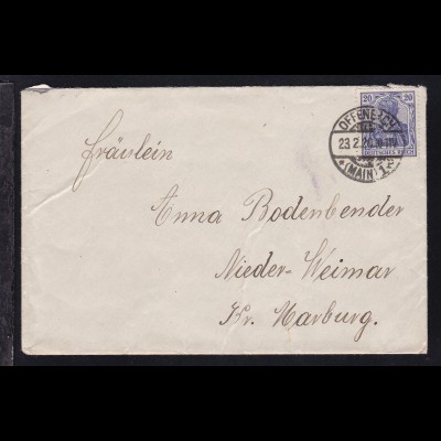 Germania 20 Pfg. auf Brief ab Offenbach (Main) 23.2.20 nach Niederweimar