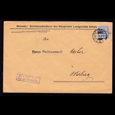 Zähldienstmarke für Preußen 20 Pfg. auf Brief des Landgericht Stendal 