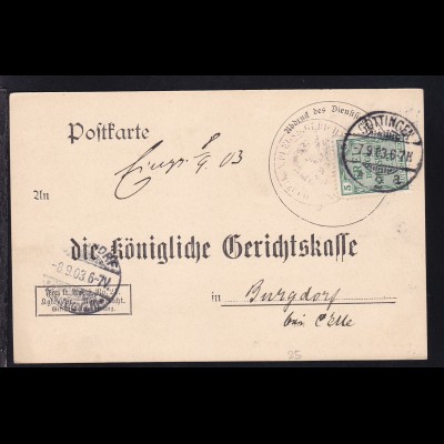 Zähldienstmarke für Preußen 5 Pfg. auf Postkarte der Gerichtskasse Göttingen