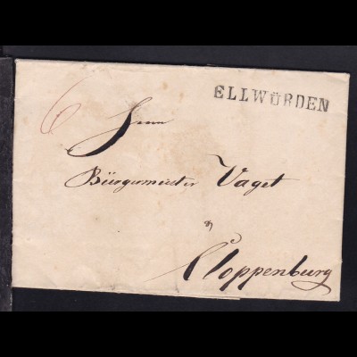 Ellwürden 1843 L1 ELLWÜRDEN auf Brief nach Cloppenburg, signiert Lange