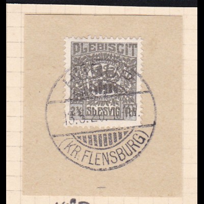 Wappen 2½ Pfg. auf Briefstück mit Stempel HÜRUP (KR. FLENSBURG) 13.5.20