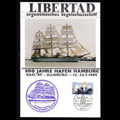 Hamburg 1989 Gedenkblatt 800 Jahre Hafen Hamburg-Segelschulschiff "Libertad"