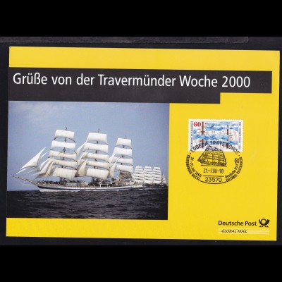 Lübeck 2000Gedenkblatt Grüße von der Travemünder Woche