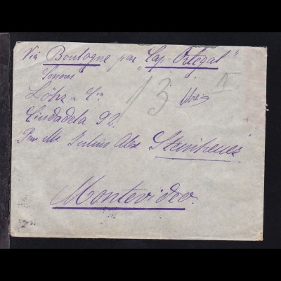 1907 hs Leitvermerk Via Bologne par "Cap Ortegal" auf Brief ab Paris nach