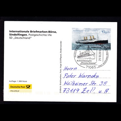 SINDELFINGEN 71065 Deutsche Post Intern. Briefmarken-Börse 2010 Postgeschichte
