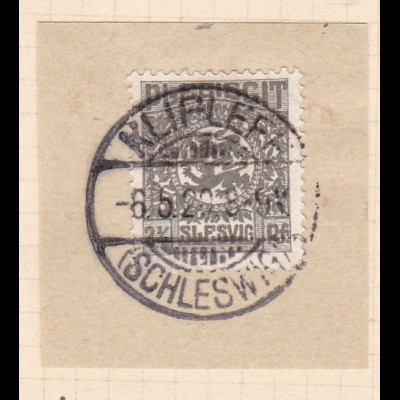 Wappen 2½ Pfg. auf Briefstück mit Stempel KLIPLEFF (SCHLESWIG) 8.5.20