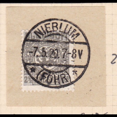 Wappen 2½ Pfg. auf Briefstück mit Stempel NIEBLUM (FÖHR) ** 7.5.20