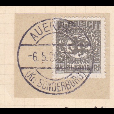 Wappen 2½ Pfg. auf Briefstück mit Stempel AUENBÜLL (Kr. SONDERBURG 6.5.20