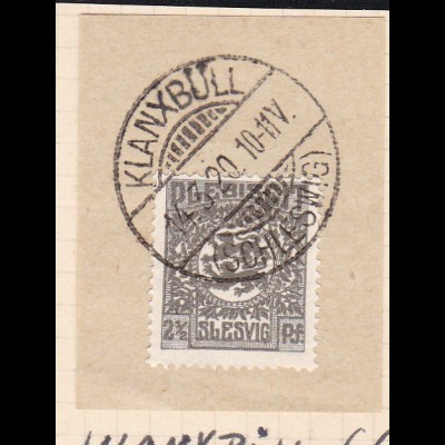 Wappen 2½ Pfg. auf Briefstück mit Stempel KLANXBÜLL (SCHLESWIG) 14.3.20