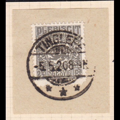 Wappen 2½ Pfg. auf Briefstück mit Stempel TINGLEFF *** 5.5.20