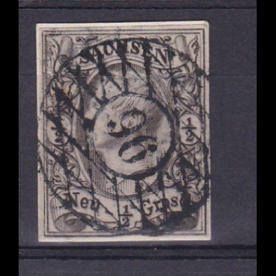 König Johann I ½ Ngr. auf Briefstück mit Nummernstempel 96 (= Neusalza)
