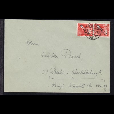 Schwarzaufdruck 8 Pfg. senkr. Paarauf Brief ab Berlin W 30 30.3.49 