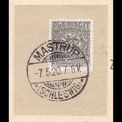 Wappen 2½ Pfg. auf Briefstück mit Stempel MASTRUP (SCHLESWIG) ** 7.5.20