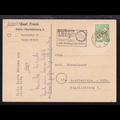 Rotaufdruck 10 Pfg. auf Postkarte ab Berlin-Charlottenburg 9.7.49 