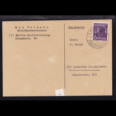 Schwarzaufdruck 6 Pfg. auf Drucksache (großer briefteil) des Briefmarkenversand