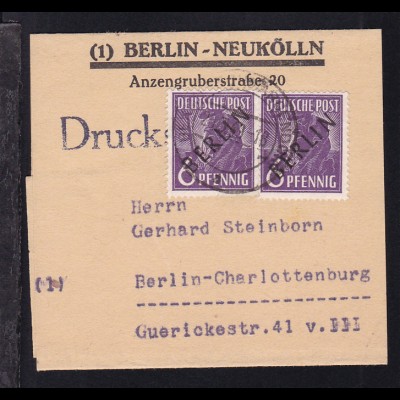 Schwarzaufdruck 6 Pfg. 2x auf Streifband der Briefmarken-Auktion Günter Naacke