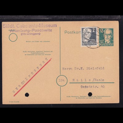 Persönlichkeiten 10 Pfg. mit Zusatzfrankatur als Postkarte des Gabolantz-Museum