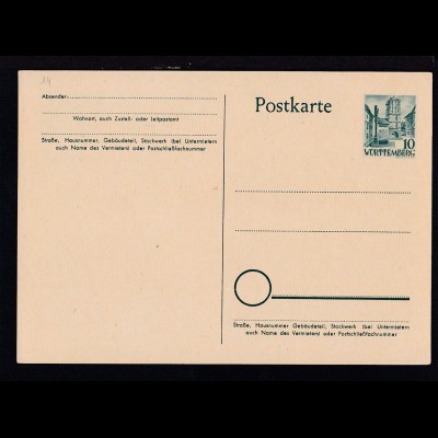 Württemberg Postkarte 10 Pfg.