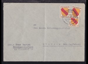 Wappen 8 Pfg. (3x) auf Brief ab Bernkastel-Kues 15.2.47 nach Möckern 