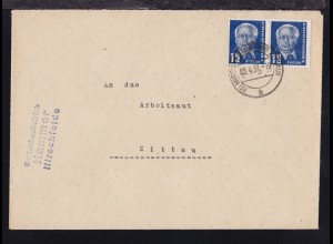 Wilhelm Pieck 12 Pfg. 2x auf Brief ab Hirschfelde (Kr. Zittau) 03.4.51 