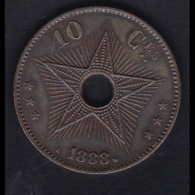 Belgisch-Kongo 1888 10 Centimes Kupfermünze, SS/VZ