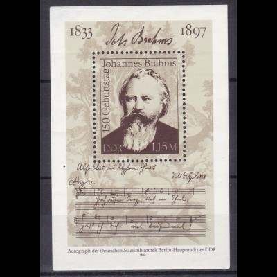 150. Geburtstag non Johannes Brahms Block **