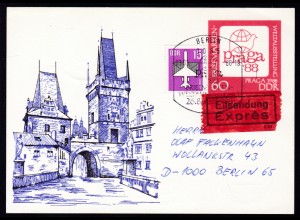 Briefmatkenausstellung "Praga '88" mit Zusatzfrankatur als Eilpostkarte 