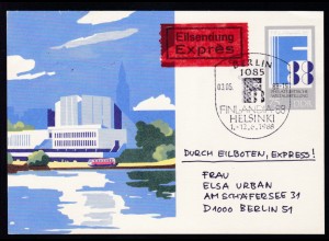 Briefmatkenausstellung "FINLANDIA 88" als Eilpostkarte ab Berlin 03.05.88 