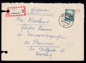 Theodor Heuss 90 Pfg. auf R-Brief ab Göttingen 2?.11.60 nach Hannover, 