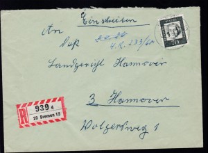 Bedeutende Deutsche 70 Pfg. auf R-Brief ab Bremen nach Hannover