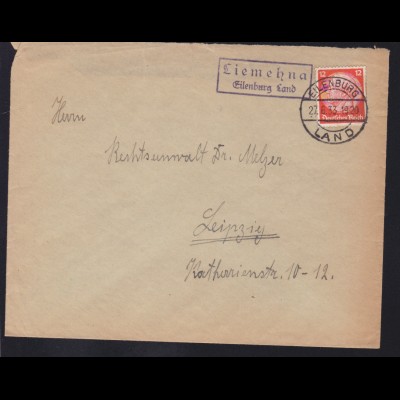 EILENBURG LAND 27.6.33 + R2 Liemehna Eilenburg Land auf Brief nach Leipzig