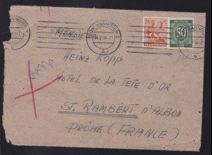 Ziffer 50 Pfg. und Arbeiter 24 Pfg. auf Brief ab Hannover 14.6.48 