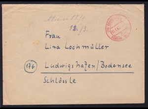 (14) REUTLINGEN p 10.3.46 GEBÜHR BEZAHLT auf Brief nach Ludwigshafen/Bodensee