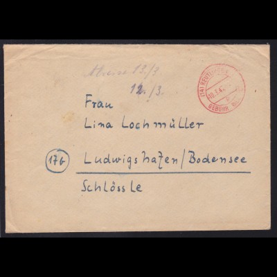 (14) REUTLINGEN p 10.3.46 GEBÜHR BEZAHLT auf Brief nach Ludwigshafen/Bodensee