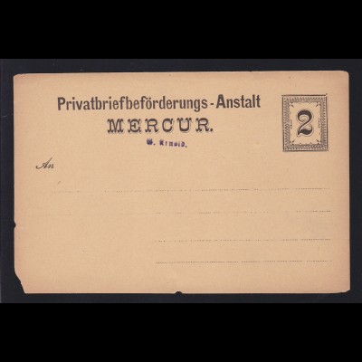 Hannover Privatbriefbeförderungs-Anstalt Mercur Postkarte 2 Pfg., ungebraucht, 