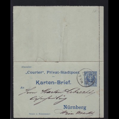 Nürnberg "Courier" Privat-Stadtpost Karten-Brief 2 Pfg.