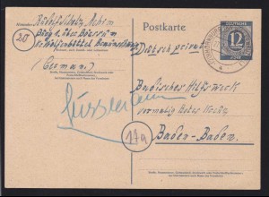 Ziffer 12 Pfg. ab Hornburg (Kr. Wolfenbüttel) 21.10.46 nach Baden-Baden