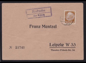 OSCHATZ LAND 23.2.37 + R2 Rochzahn über Oschatz auf Brief nach Leipzig