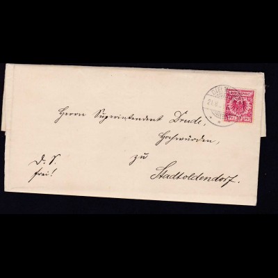 Adler 10 Pfg. auf Brief der Kirche zu Hungen nach Stadtoldendorf