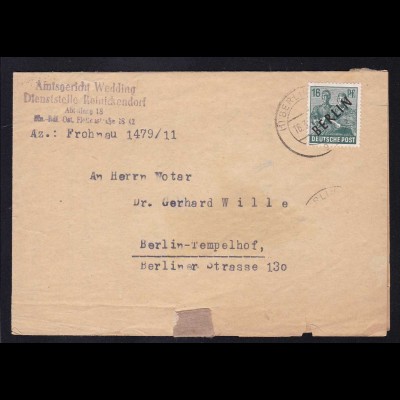 Schwarzaufdruck 16 Pfg. auf Brief des Amtsgericht Wedding nach Berlin-Tempelhof