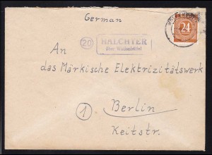 WOLFENBÜTTEL 11.10.46 + R2 20 HALCHTER über Wolfenbüttel auf Brief nach Berlin
