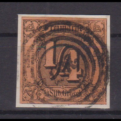 Ziffer ¼ Sgr. auf Briefstück mit Nummernstempel 237(= Kranichfeld)
