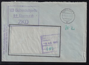 R3 VEB Elektroschaltgeräte 59 Eisenach ZKD auf Fensterbrief