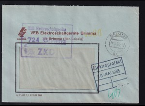 R3 VEB Elektroschaltgeräte 724 Grimma ZKD auf Fensterbrief